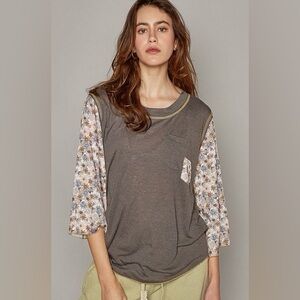 POL Charcoal Floral 3/4 Sleeves Tee